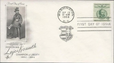Scott 1117 Cover - 4 cent - 1958 - Lajos Kossuth - Hungarian Statesman - FDOI - Image 1 of 2