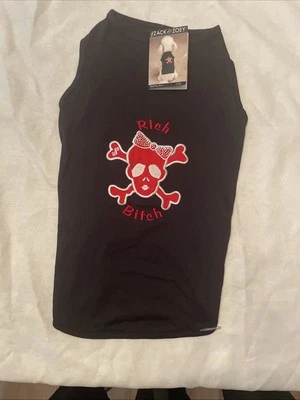 Dog T-Shirt Zack & Zoey Rich Bitch Skull Bad Red Black Rhinestones LARGE - Image 1 of 4