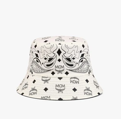 MCM белый Visetos монограмма бандана печать логотип двусторонний ведро шляпа с Ярлыками $320 - Изображение 1 из 4