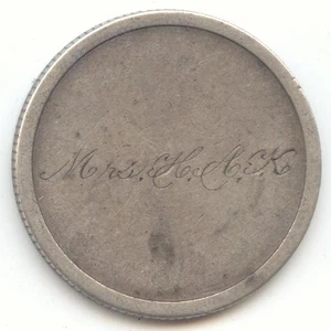 Love Token, 1853 Arrows Seated Liberty Quarter, Engraved Mrs. H. A. K. - Picture 1 of 2