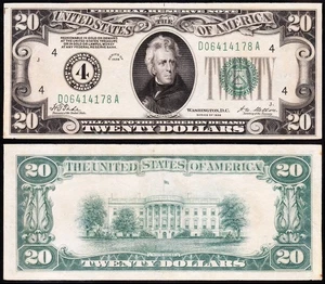 Awesome Crisp HIGH GRADE "NUMERAL #4" 1928 $20 Cleveland Gold Clause FRN! 14178A - Picture 1 of 3