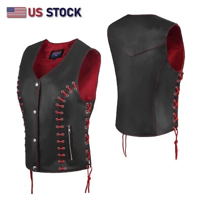 HL14859REDEYELET Women's Red/Black Buffalo Leather Vest with Eyelet - Image 1 of 4