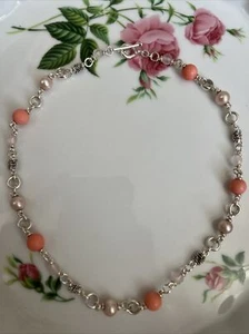 MICHAEL DAWKINS Pink PEARL And Coral BEAD STERLING SILVER NECKLACE 20" - Picture 1 of 2