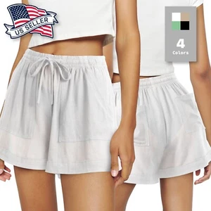 Womens Casual Shorts with Pockets Comfy Fit Linen Summer Pull-On Drawstring - Picture 1 of 22
