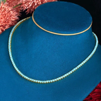 3mm Lab-Created Turquoise Womens Classic Tennis Necklace in 14K Yellow Gold Over - Image 1 of 4
