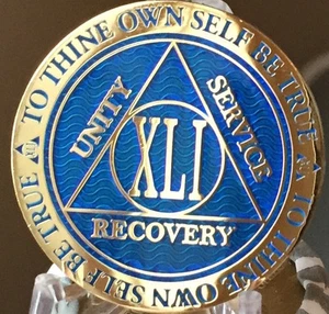 41 años AA Medallón Azul Oro Alcohólicos Anónimos Moneda con Sobriedad - Imagen 1 de 4