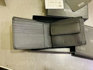 New Hugo Boss Men's Asolo Black Leather Bifold Wallet Card & Coin Gift Box Set - Picture 1 of 7