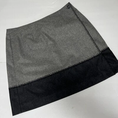 Minifalda Ann Taylor Lana Blanda Talla 12 Forrada Envolvente Puntada en Contraste Gris/Negro Foto 1 de 4