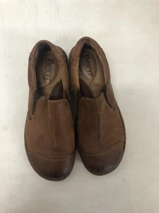 Mocassini Born Donna Marroni In Pelle Slip On Clog Scarpe Tardi 7,5 BOHO Hippie - Foto 1 di 4