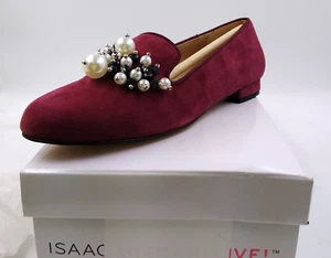 Isaac Mizrahi Live flache Damen-Wildlederschuhe Perlen burgunderrot Größe 8 M RN#81893 - Bild 1 von 12