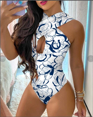 Indianapolis Colts Front Cross Swimsuits Backless Swimwear Halter Bathing Suit Cover