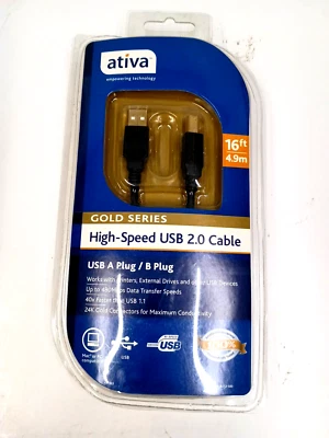 Ativa 16 Foot High-Speed USB 2.0 Cable A/B Gold Series 212-680 - Image 1 of 4