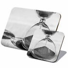 1X Cork Placemat And Coaster Set   Bw   Hourglass Sand Timer Clock 43820