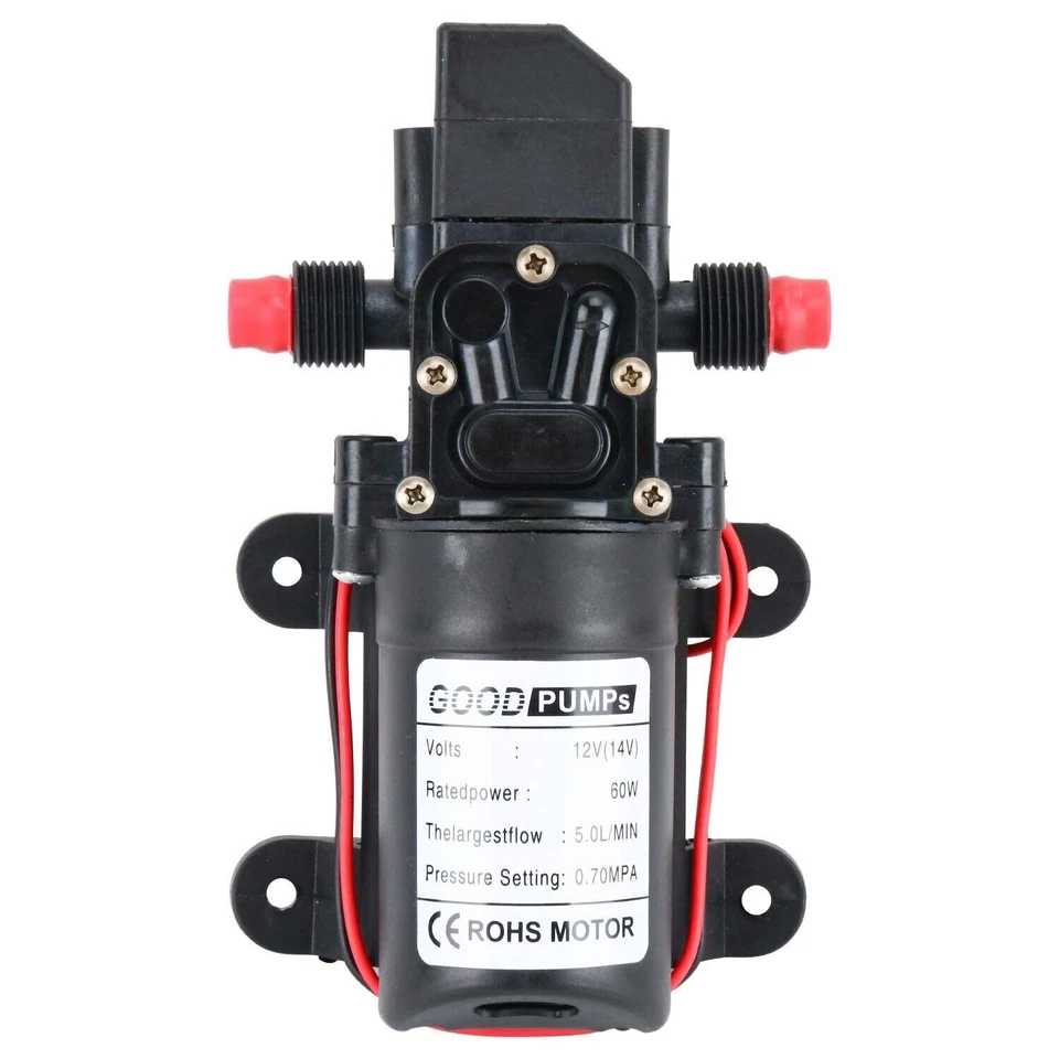 12V 1.3 GPM Water Pump 102PSI Self Priming Diaphragm RV Booster Sprayer Pump 60W Foto 1 de 4