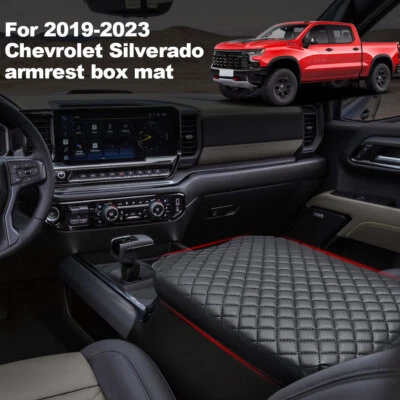 Car Center Console Cover Black Armrest Lid Cushion Fit 2019-2024 GMC Sierra 1500 - Image 1 of 4