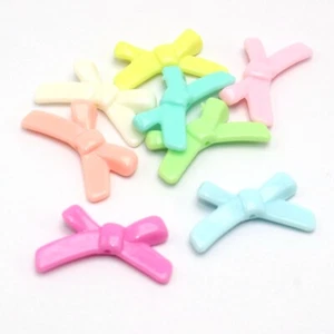 50 Mixed Jelly Color Acrylic Bows Charm Beads 34mm Jewelry Craft Making - Picture 1 of 7