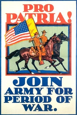 PRO PATRIA UNIRSE AL EJÉRCITO PARA EL PERÍODO DE GUERRA CABALLO CABALLERÍA EE. UU. PÓSTER DE COLECCIÓN REPRO Foto 1 de 3