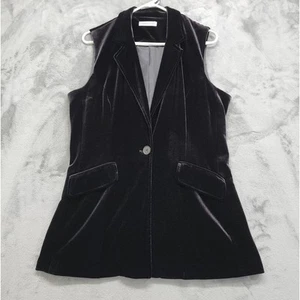 Coldwater Creek Vest Womens Size 12 Black Velvet Velour Boyfriend Lined Pockets - Picture 1 of 10