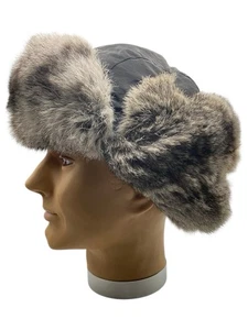 Yukon Tracks Hat Size Large Mens Real Rabbit Fur Trapper Hunting Winter Black - Picture 1 of 7