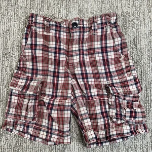Gap Kids/Boy's Lightweight Plaid Cargo Shorts Flat Front Red Tan Black 6 - Picture 1 of 11