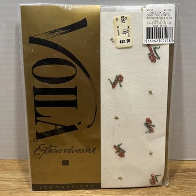 Pantimedias Voila 1992 transparentes de vacaciones blancas con bastones de caramelo brillantes y estrellas talla alta Foto 1 de 4