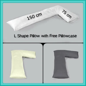 Hollowfibre L-Shape Pillow with Free PillowCase Body Pregnancy Maternity Support - Picture 1 of 5