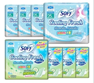 Sanitary Napkin Pad Wing Super Slim 0.1 cm. 25 cm long SOFY Cooling Fresh 4 pack - Image 1 of 4