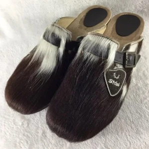 Strizi Wooden Clogs Sandals Shoes EU 46 Mens 13 Womens 14 Leather Fur & Wood - Picture 1 of 10