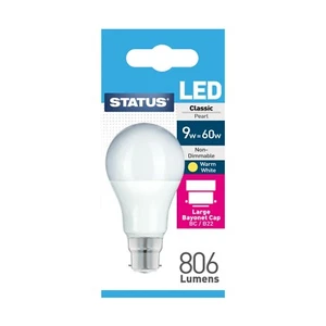 STATUS GLS BC 9W=60W=806LM PEARL WARM WHITE BULB - Picture 1 of 1