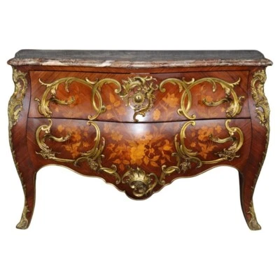Fine Quality Inlaid French Mixed Woods Bronze Mounted Marble Top Commode - Image 1 of 4