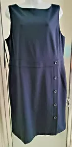TALBOTS ITALIAN KNIT DRESS-16 PETITE-NAVY-SIDE BUTTON DECORATION-BOAT NECK-*NEW* - Picture 1 of 24