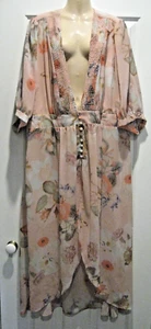 CITY CHIC pink floral shirred open front long lined button through blouse top-XL - Picture 1 of 5