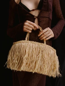 #NWT H&M Fringed Straw Bag Beige Ladies Hand Bag Free Shipping - H&M Original - Picture 1 of 7