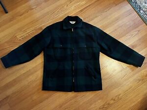 Vintage Woolrich Buffalo Plaid Green Wool Mackinaw Barn Jacket Coat Medium