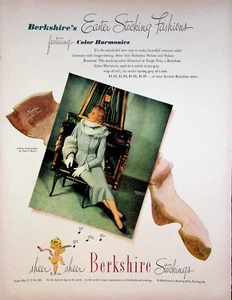 Anuncio impreso de medias Berkshire 1949 para mujer años 40 estola de zorro plateado flauta - Imagen 1 de 1