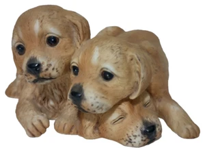 1987 Homco Masterpiece Porcelain 3 Puppies Golden Labs Retriever Figurine Dogs - Picture 1 of 5