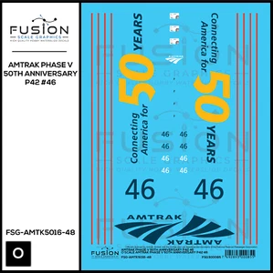 O Scale Amtrak Phase V 50th Anniversary P42 46 Locomotive Decal Set - Picture 1 of 1