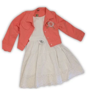 Girls' White Dress with Coral Jacket, Size 4-5 Years - Picture 1 of 1