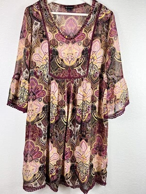 Vestido Corto New Directions Talla Med Cachemira Manga Campana Transparente Bajo Sin Mangas Granate Foto 1 de 4