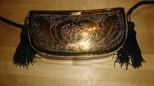 Vintage Brass Art Deco Make Up Purse Hard case 7 inch across top - Picture 1 of 9