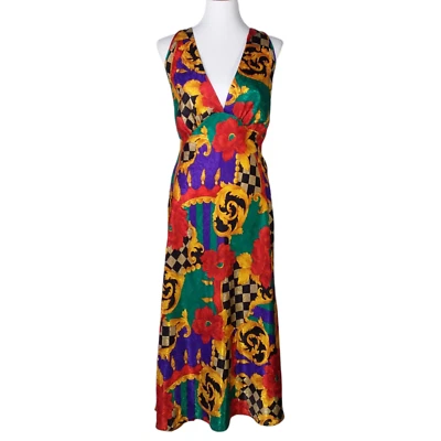 Vtg Val Mode Lingerie Maxi Slip Dress Size Medium Colorful Mardi Gras USA 80s - Image 1 of 4