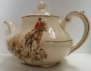 Enoch Wedgwood Unicorn Pottery Fox Hunting Scene Teapot c1930s Made In England - Bild 1 von 17