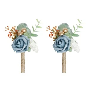 2Pcs Corsage Wedding Boutonniere Artificial Rose Flowers Bouquet Brooch Decor... - Picture 1 of 8