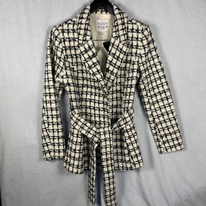 Alexia Admor Jacket Ivory Check Wide Lapel Tie Waist Blazer Sparkle - Picture 1 of 9