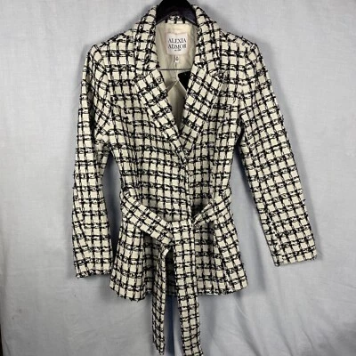 Alexia Admor Jacket Ivory Check Wide Lapel Tie Waist Blazer Sparkle  - Image 1 of 4