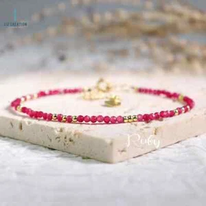 Dainty Ruby Bracelet, Delicate Tiny Ruby Gemstone Beaded Stacking Bracelet July - Picture 1 of 4