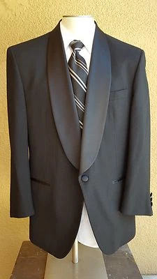 GARY’S Formal Wear Black Wool One Btn Shawl Suit Jacket 42 S Dominican Republic - Image 1 of 4