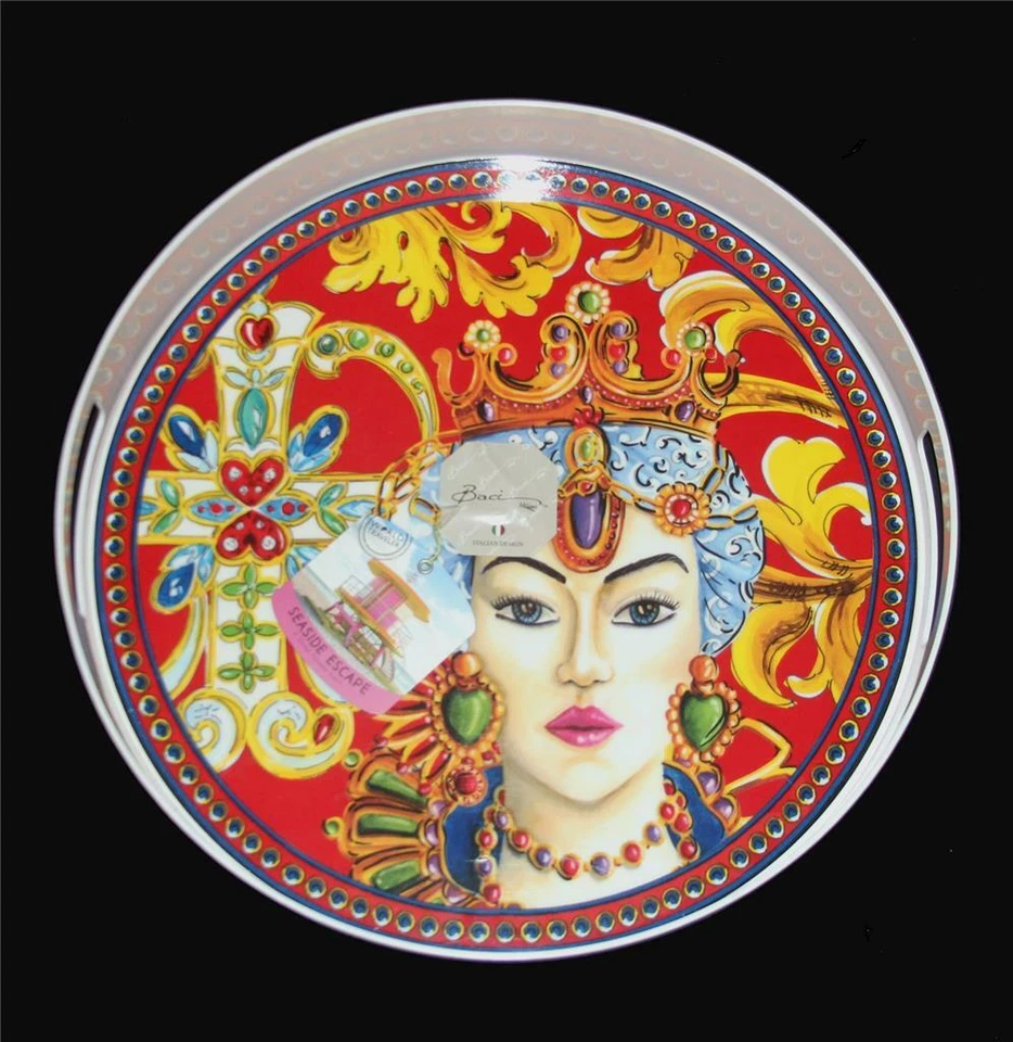 Baci Milano Seaside Baroque Female Jewels Melamine 15.5" Serving Tray w/Handles - Image 1 of 1