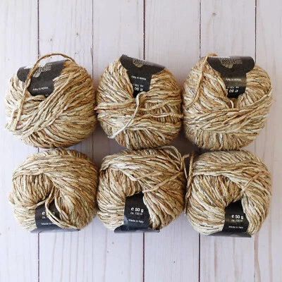 Lana Grossa Pepe Yarn~Lot of 6~#13 Tan Brown ~ Cotton Blend ~ Twisted Chainette - Image 1 of 3