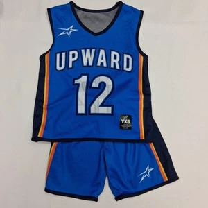 Upward Reversible Blue/Navy Basketball Jersey And Shorts Set Size YXS - Picture 1 of 13